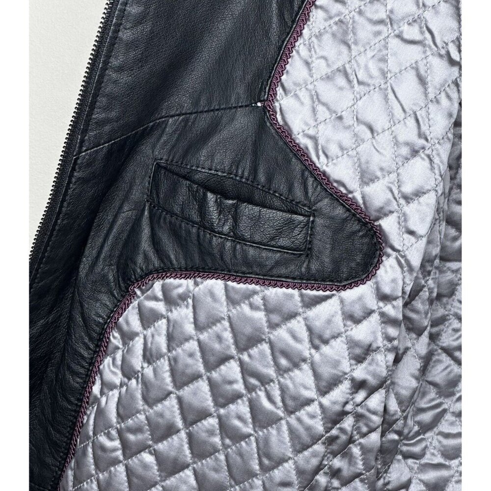 Vtg Danier Leather Coat Womens Y2K 90s Lined Zip Front Black Size Medium 14-16 - Picture 9 of 16